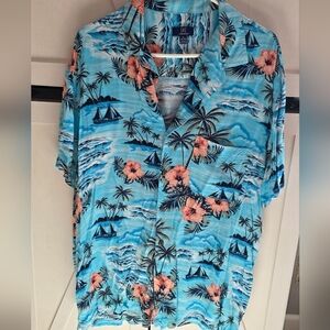 George Blue and Orange Hawaiian Shirt